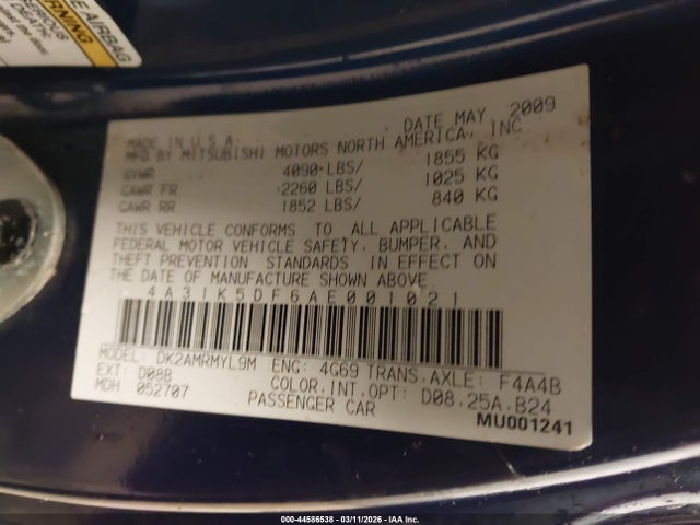 2010 MITSUBISHI ECLIPSE 4A31K5DF6AE001021 Photo 8