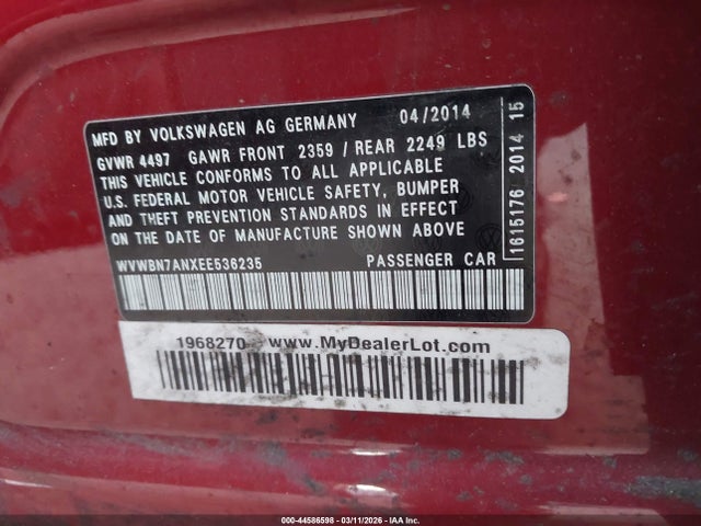 2014 VOLKSWAGEN CC WVWBN7ANXEE536235 Photo 8