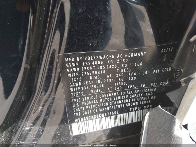 Aukcja sprzedaży 2012 Volkswagen Tiguan Se, vin: WVGAV7AX6CW571502, numer aukcji: 44586603