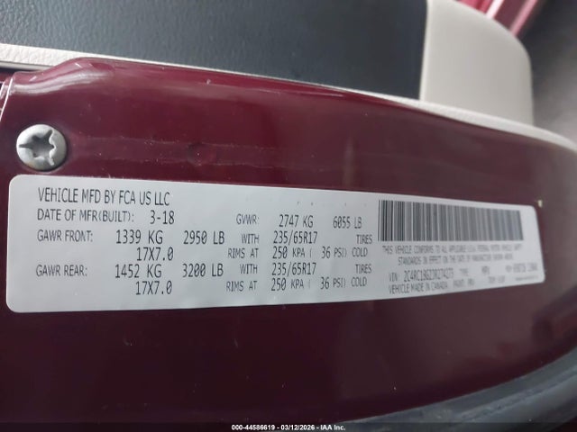 Продаж на аукціоні авто 2018 Chrysler Pacifica Touring L, vin: 2C4RC1BG2JR274273, номер лоту: 44586619