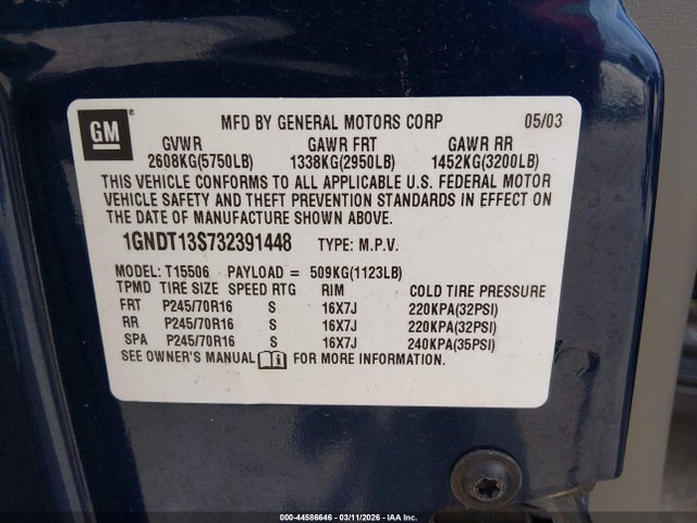 2003 CHEVROLET TRAILBLAZER 1GNDT13S732391448 Photo 8