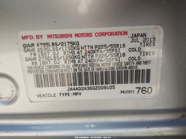 Mitsubishi Outlander Es 2016 JA4AD2A36GZ009105 Image 9