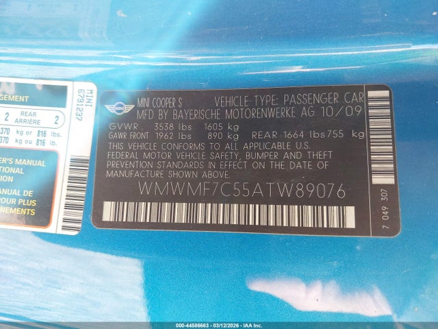 2010 MINI COOPER S WMWMF7C55ATW89076 Photo 8