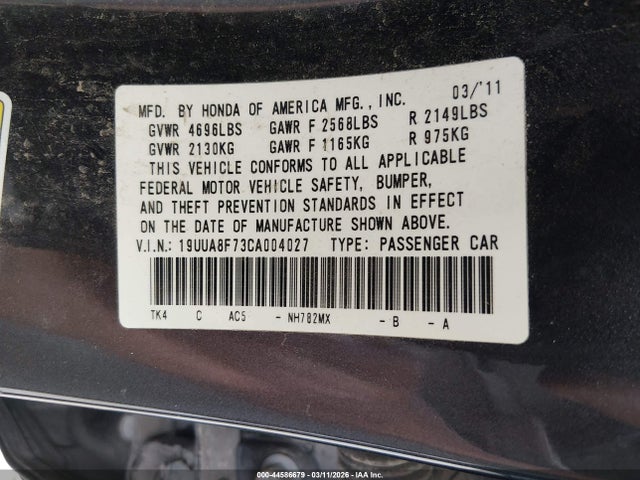 2012 Acura Tl 3.5 მანქანა იყიდება აუქციონზე, vin: 19UUA8F73CA004027, აუქციონის ნომერი: 44586679