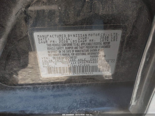 3N1AB7AP2GY246151 Nissan SENTRA SL