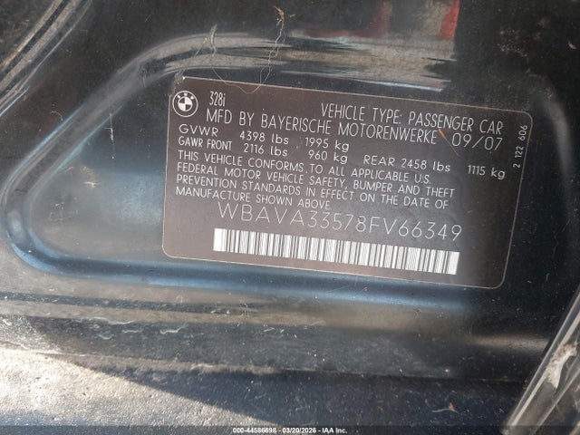44586698 :رقم المزاد ، WBAVA33578FV66349 vin ، 2008 Bmw 328i مزاد بيع