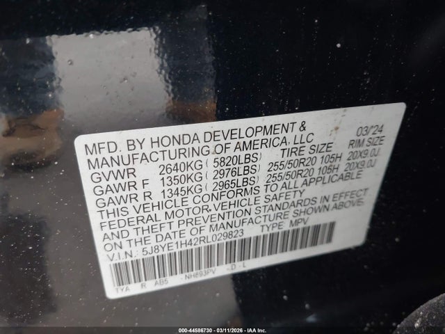 Aukcja sprzedaży 2024 Acura Mdx Technology Package, vin: 5J8YE1H42RL029823, numer aukcji: 44586730