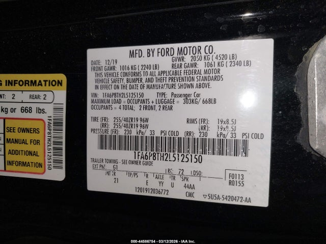 2020 FORD MUSTANG 1FA6P8TH2L5125150 Photo 8