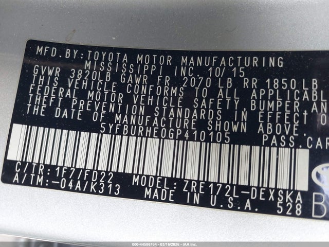 Toyota Corolla S Plus 2016 5YFBURHE0GP410105 Image 9