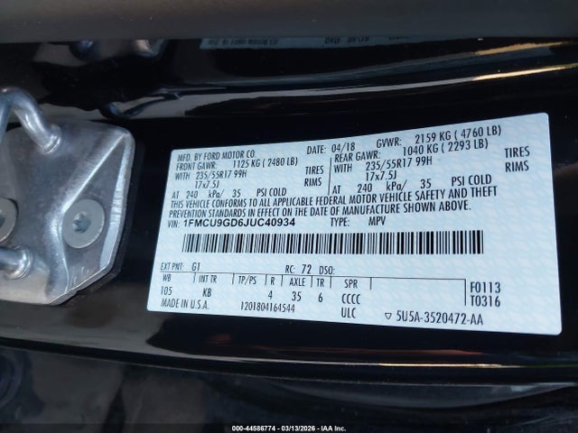 Ford ESCAPE SE 2018 1FMCU9GD6JUC40934 Image 9