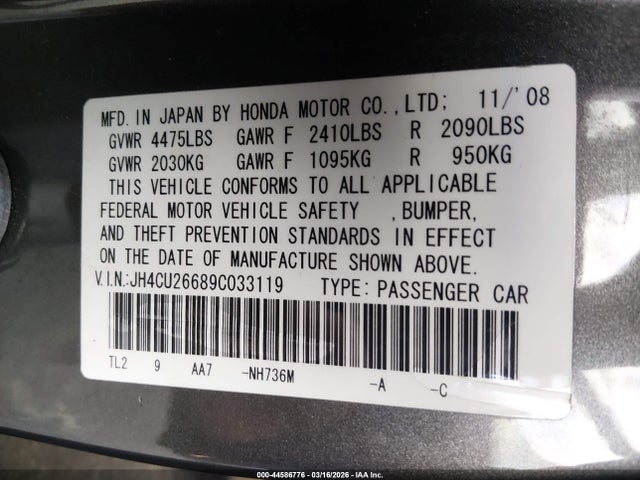 Продаж на аукціоні авто 2009 Acura Tsx, vin: JH4CU26689C033119, номер лоту: 44586776