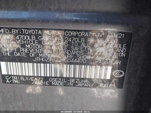 Продажа на аукционе авто 2021 Lexus Is 350 F Sport, vin: JTHGZ1B22M5044470, номер лота: 44586800