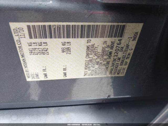 Aukcja sprzedaży 2011 Nissan Altima 2.5 S, vin: 1N4AL2AP2BC120764, numer aukcji: 44586804