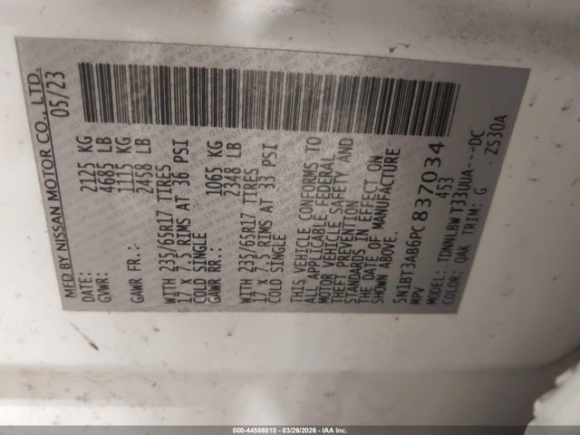 5N1BT3AB6PC837034 Nissan Rogue S Intelligent Awd