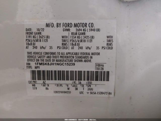Ford Explorer Timberline 2022 1FMSK8JH1NGC15239 Image 9