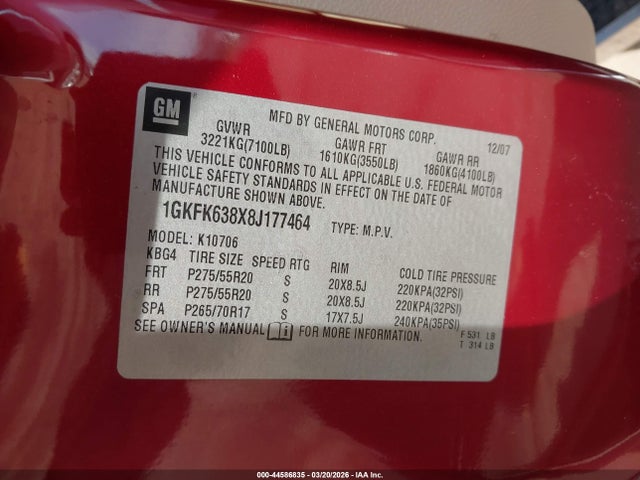 Продажа на аукционе авто 2008 Gmc Yukon Denali, vin: 1GKFK638X8J177464, номер лота: 44586835