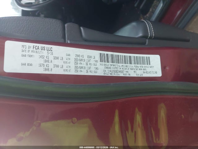 Aukcja sprzedaży 2016 Jeep Grand Cherokee Limited, vin: 1C4RJFBG9GC409267, numer aukcji: 44586865