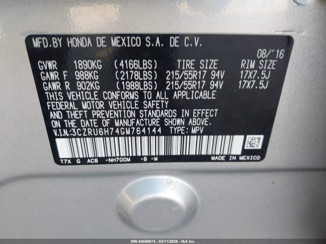 3CZRU6H74GM764144 Honda Hr-v Ex-l