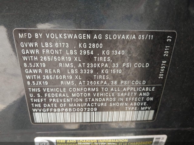 2011 VOLKSWAGEN TOUAREG WVGFF9BP6BD007209 Photo 8