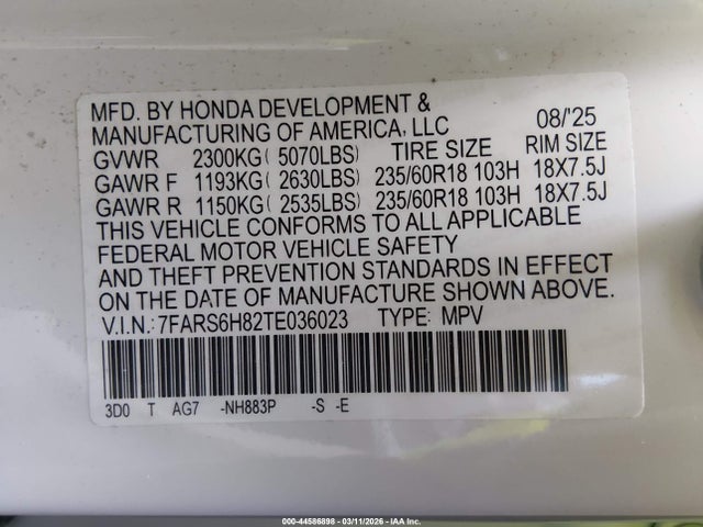 Продажа на аукционе авто 2026 Honda Cr-v Hybrid Awd Sport-l, vin: 7FARS6H82TE036023, номер лота: 44586898