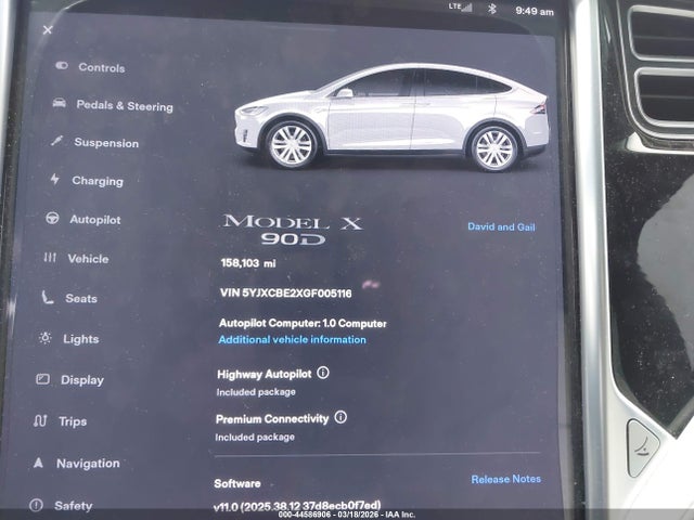 44586906 :رقم المزاد ، 5YJXCBE2XGF005116 vin ، 2016 Tesla Model X 60d/70d/75d/90d/p100d مزاد بيع