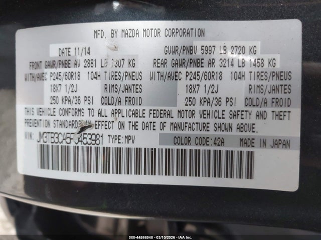 Продажа на аукционе авто 2015 Mazda Cx-9 Touring, vin: JM3TB3CA5F0453981, номер лота: 44586948