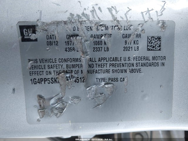 2013 Buick Verano მანქანა იყიდება აუქციონზე, vin: 1G4PP5SK8D4104512, აუქციონის ნომერი: 44586970