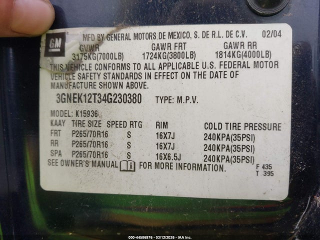 2004 CHEVROLET AVALANCHE 1500 3GNEK12T34G230380 Photo 8