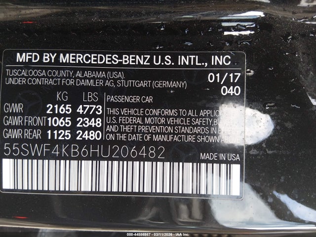 2017 Mercedes-benz C 300 4matic მანქანა იყიდება აუქციონზე, vin: 55SWF4KB6HU206482, აუქციონის ნომერი: 44586987