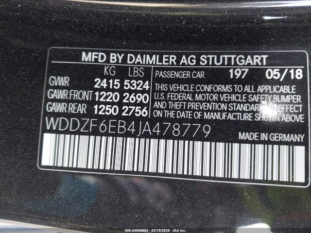 2018 Mercedes-benz Amg E 43 4matic მანქანა იყიდება აუქციონზე, vin: WDDZF6EB4JA478779, აუქციონის ნომერი: 44586992