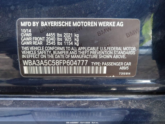 Продажа на аукционе авто 2015 Bmw 328i, vin: WBA3A5C58FP604777, номер лота: 44586997