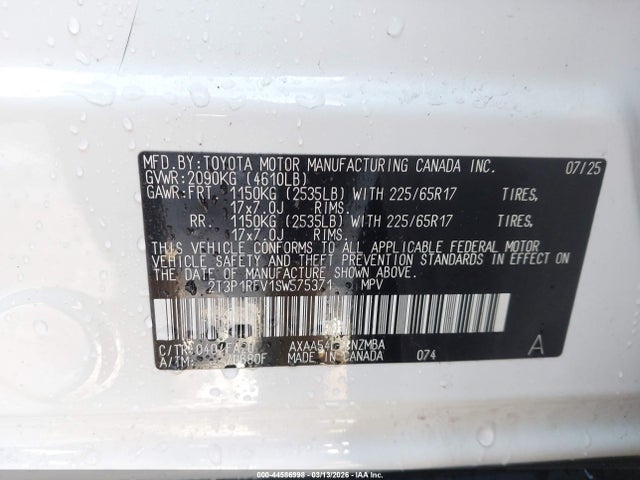 Продаж на аукціоні авто 2025 Toyota Rav4 Xle, vin: 2T3P1RFV1SW575371, номер лоту: 44586998