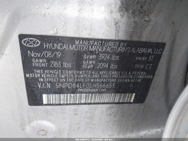 Продаж на аукціоні авто 2020 Hyundai Elantra Sel, vin: 5NPD84LF0LH566653, номер лоту: 44587012