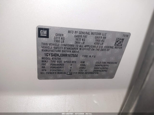 Aukcja sprzedaży 2017 Cadillac Escalade Platinum, vin: 1GYS4DKJ0HR167504, numer aukcji: 44587081