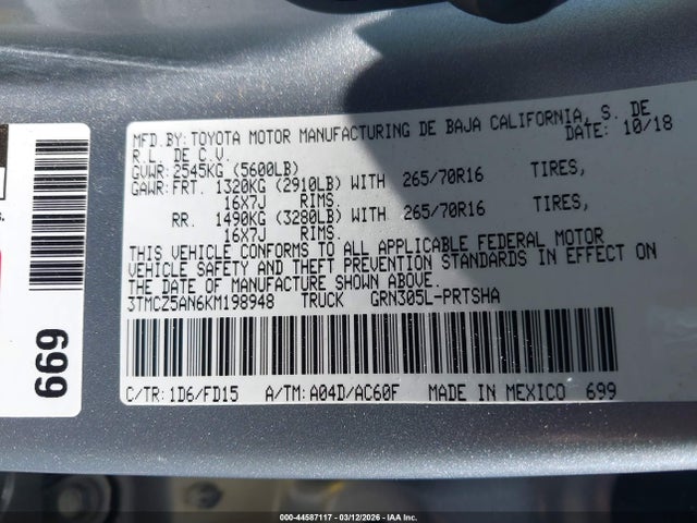 3TMCZ5AN6KM198948 Toyota Tacoma Trd Off Road