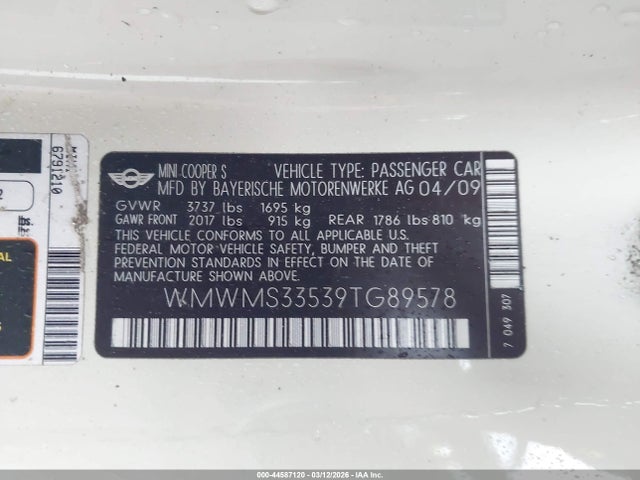 2009 MINI COOPER S WMWMS33539TG89578 Photo 8