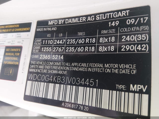 Aukcja sprzedaży 2018 Mercedes-benz Glc 300 4matic, vin: WDC0G4KB3JV034451, numer aukcji: 44587132