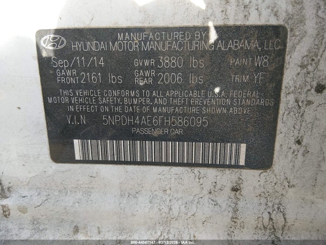 Hyundai Elantra Limited 2015 5NPDH4AE6FH586095 Image 9