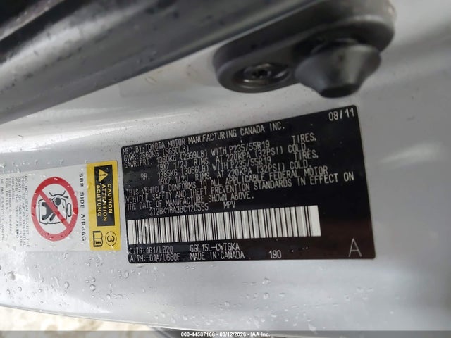 44587168 :رقم المزاد ، 2T2BK1BA3BC120555 vin ، 2011 Lexus Rx 350 مزاد بيع