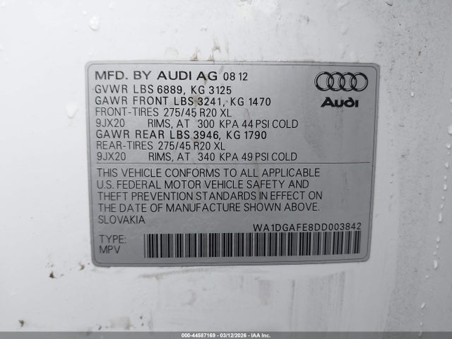 Продажа на аукционе авто 2013 Audi Q7 3.0t S Line Prestige, vin: WA1DGAFE8DD003842, номер лота: 44587169