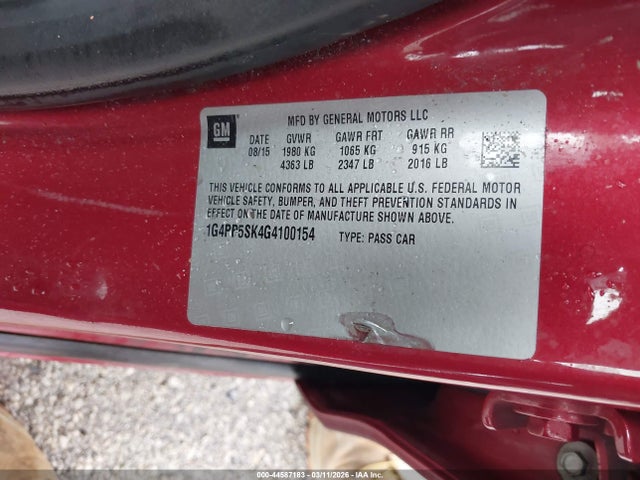 44587183 :رقم المزاد ، 1G4PP5SK4G4100154 vin ، 2016 Buick Verano مزاد بيع