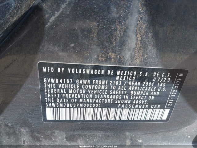 2023 Volkswagen Jetta 1.5t S მანქანა იყიდება აუქციონზე, vin: 3VW5M7BU3PM062001, აუქციონის ნომერი: 44587185