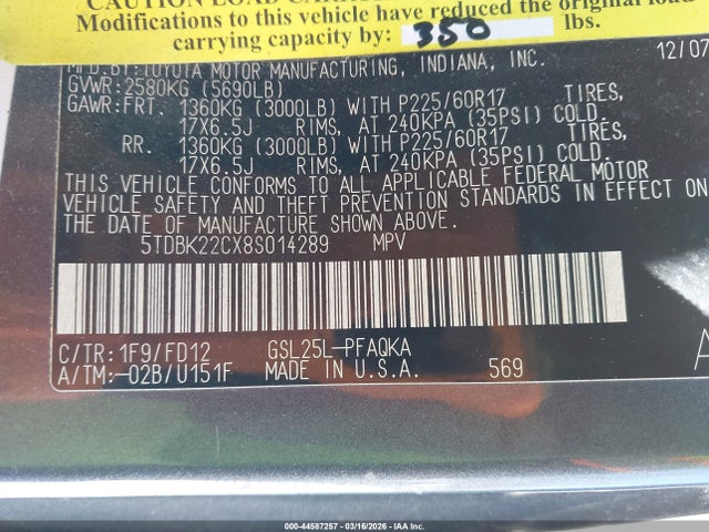 2008 TOYOTA SIENNA 5TDBK22CX8S014289 Photo 8