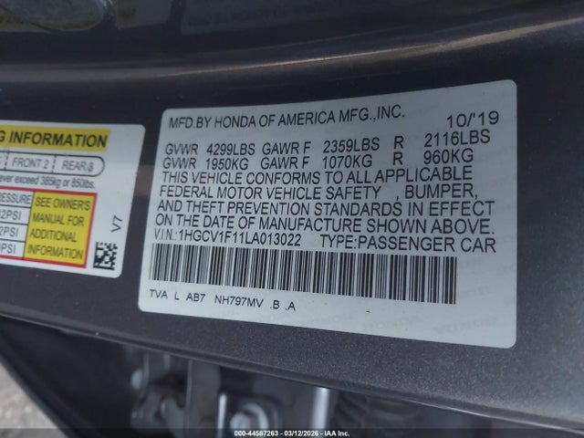 Honda ACCORD LX 2020 1HGCV1F11LA013022 Image 9