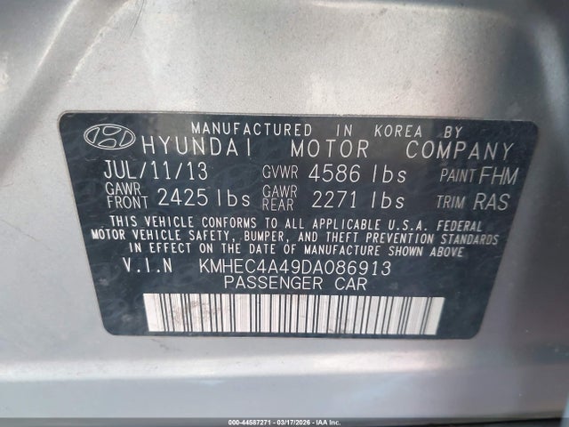 Продаж на аукціоні авто 2013 Hyundai Sonata Hybrid, vin: KMHEC4A49DA086913, номер лоту: 44587271
