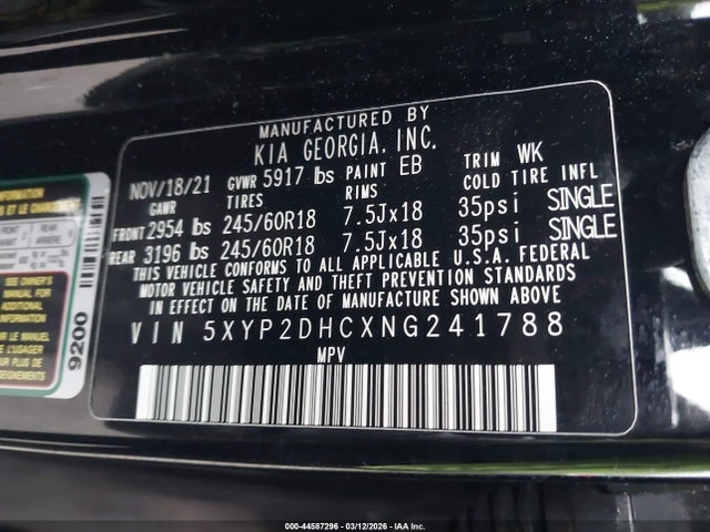 5XYP2DHCXNG241788 KIA Telluride Lx