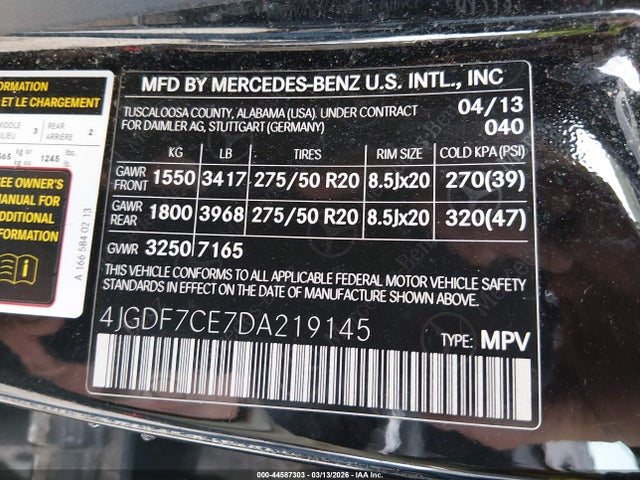 Aukcja sprzedaży 2013 Mercedes-benz Gl 450 4matic, vin: 4JGDF7CE7DA219145, numer aukcji: 44587303