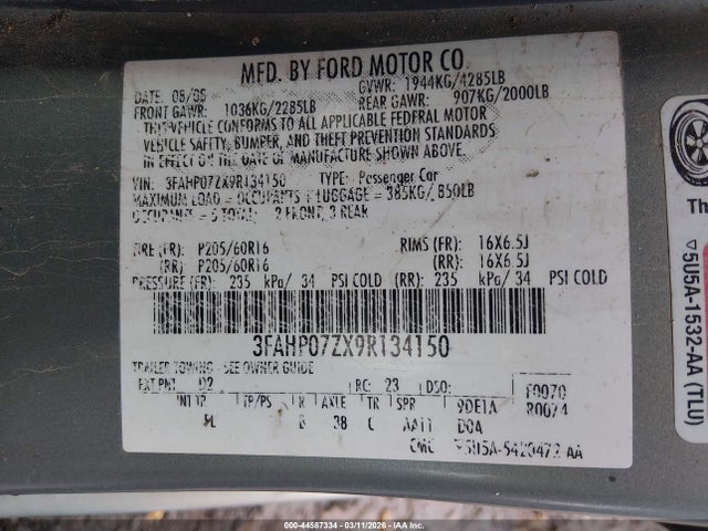 2009 FORD FUSION 3FAHP07ZX9R134150 Photo 8