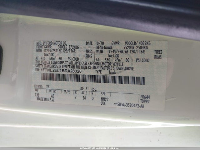 Aukcja sprzedaży 2011 Ford E-250 Commercial, vin: 1FTNE2EL1BDA28326, numer aukcji: 44587339