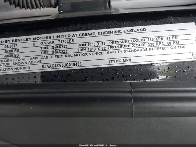 2018 BENTLEY BENTAYGA SJAAC4ZV5JC019453 Photo 8